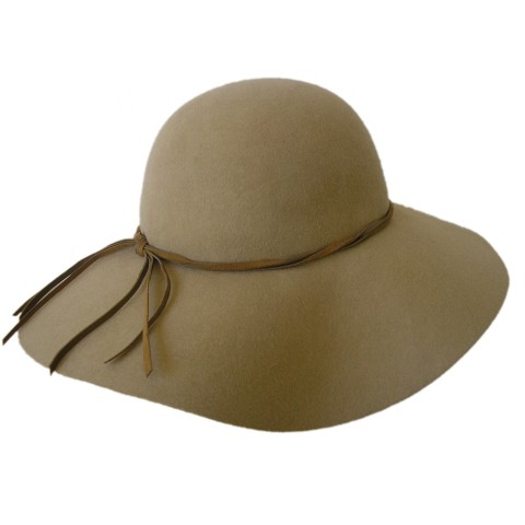 Ladies 100% Wool Felt Light Camel Big Brim Hat Felt