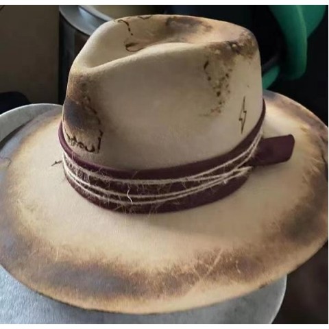 100% wool felt distressed hat