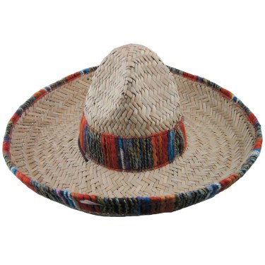 Authentic Mexican Straw Large Sombrero Hat with Serape Trim