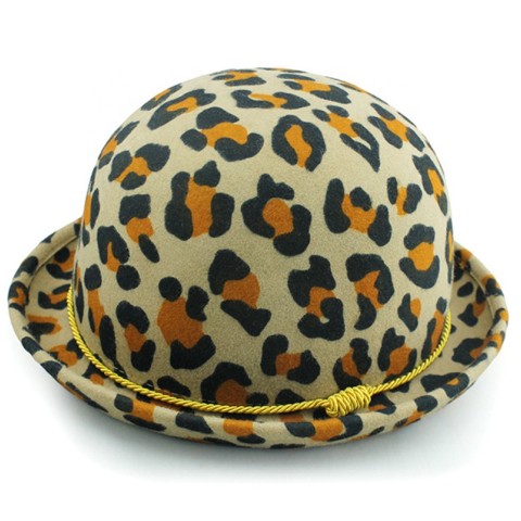 Double leopard print 100% Australian wool felt fashion bowler hat