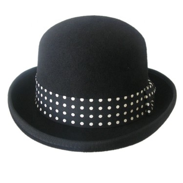 Fashionable black 100% wool felt bowler hat