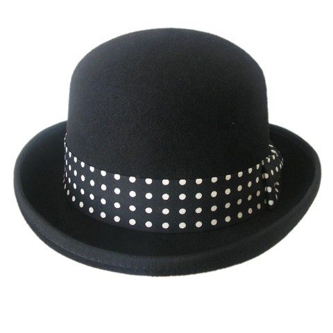 Fashionable black 100% wool felt bowler hat