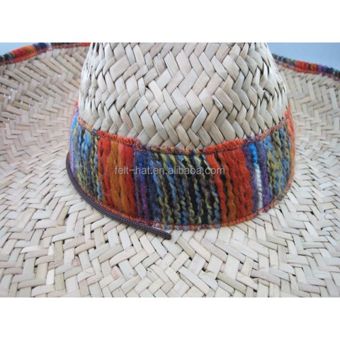 Authentic Mexican Straw Large Sombrero Hat with Serape Trim