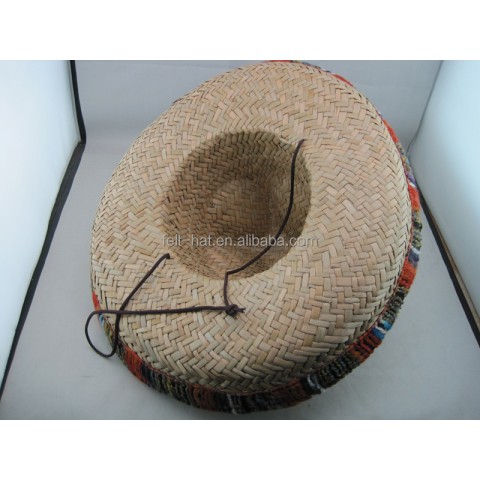 Authentic Mexican Straw Large Sombrero Hat with Serape Trim